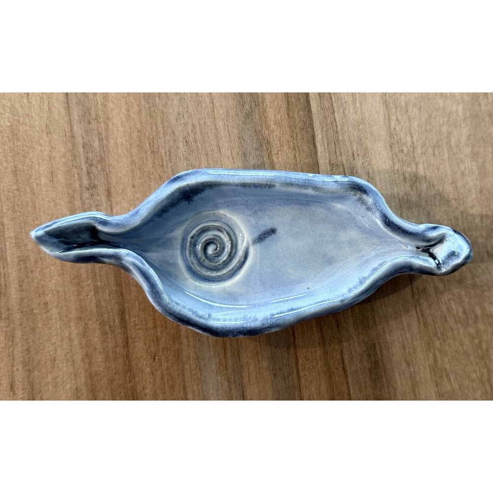 Vintage Studio Art Glazed Pottery Trinket Candy Dish‎ Blue Signed F Martin